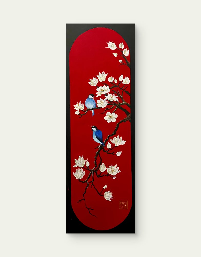 Birds on red